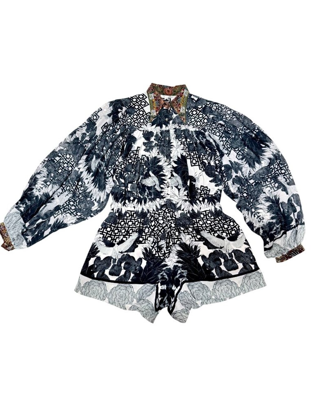 CAMILLA Wanderlust Playsuit Size 1 US 4-6 Crystal Embellished Silk Romper AFW15